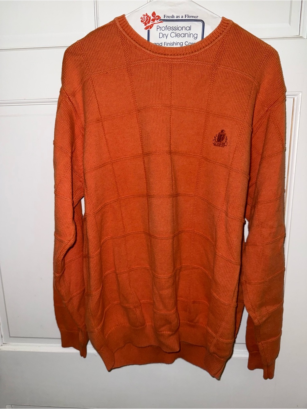 Izod Men's Orange Crewneck Sweater with Subtle Grid Texture